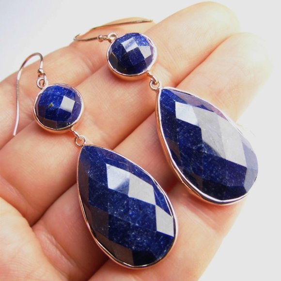 56 ctw SAPPHIRE Rose gold over Silver Earrings - Picture 3 of 8